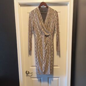 Ralph Lauren Snake Print Wrap Dress - Beige, Size 2
